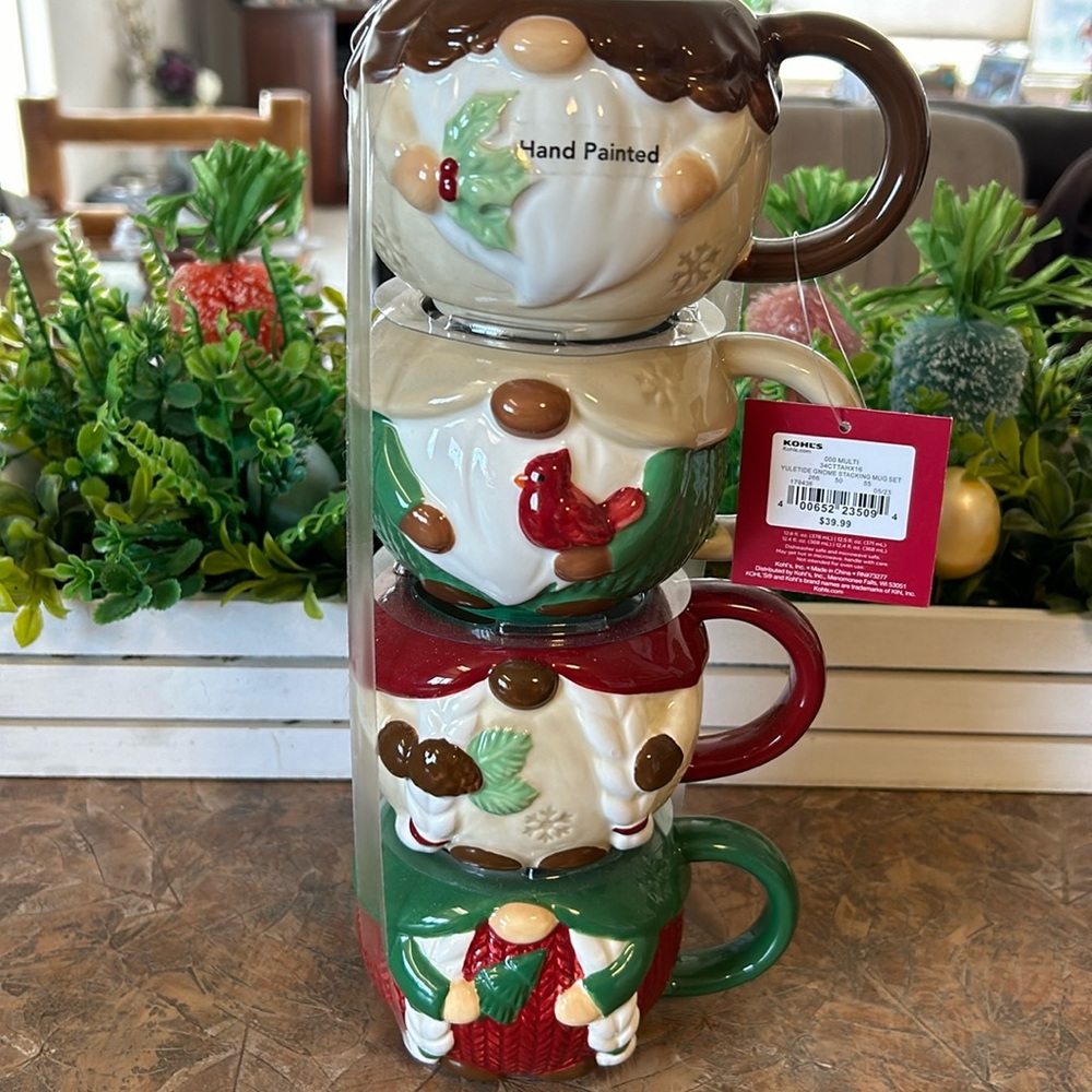 Yuletide Gnome Whimsical Stacking Mug Set